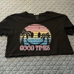Sweet Claire Good Times Smiley Face Cropped T-Shirt Size L